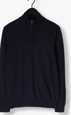 donkerblauwe profuomo trui pullover half zip merino