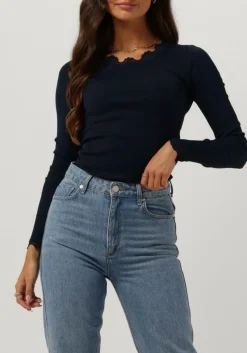 donkerblauwe rosemunde top babette silk t-shirt lace