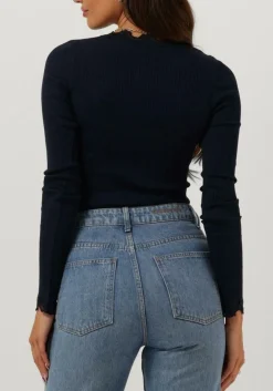 donkerblauwe rosemunde top babette silk t-shirt lace