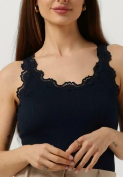 donkerblauwe rosemunde top silk top w/ lace