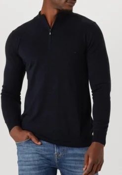 donkerblauwe stefano lauran trui half zip anders