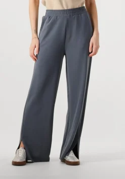 donkergrijze alix the label pantalon ladies knitted flowy side slit pants