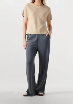 donkergrijze alix the label pantalon ladies knitted flowy side slit pants
