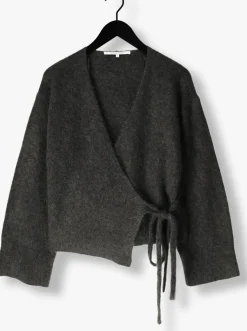 donkergrijze second female vest brook knit wrap cardigan