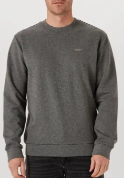 donkergrijze woolrich trui logo interlock crewneck