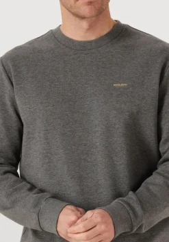 donkergrijze woolrich trui logo interlock crewneck