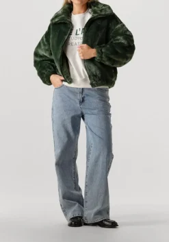 donkergroene alix the label faux fur jas faux fur coat