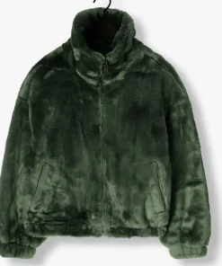 donkergroene alix the label faux fur jas faux fur coat