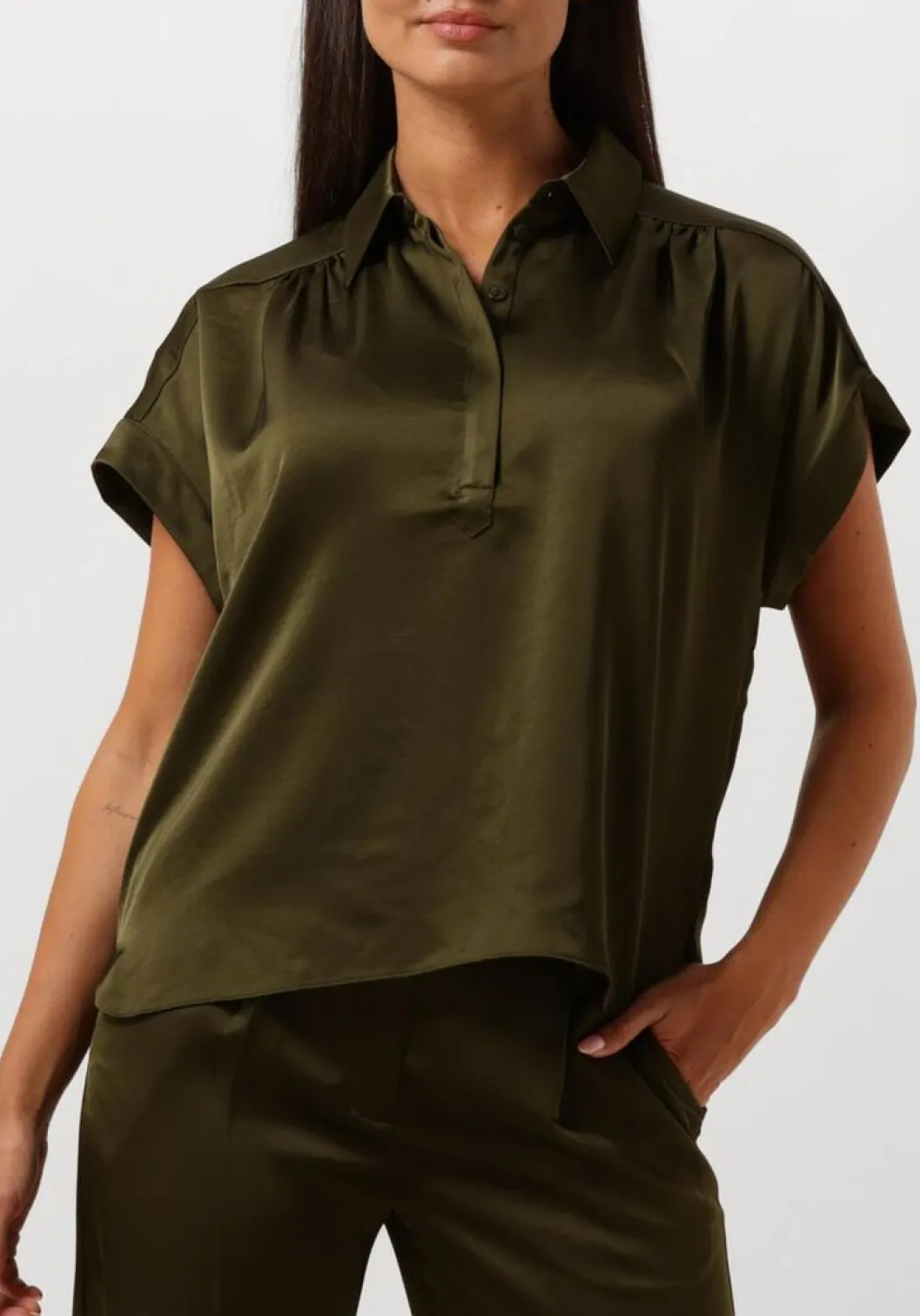 donkergroene dante6 top zijden top