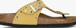 gele birkenstock teenslippers gizeh rivet border