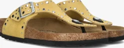 gele birkenstock teenslippers gizeh rivet border
