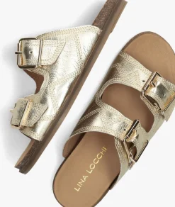 gouden lina locchi slippers led 2 band slipper met stiksels