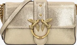 goudkleurig pinko schoudertas love one mini slouchy