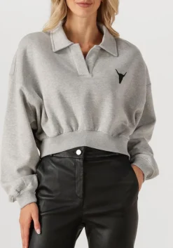 grijze alix the label sweater ladies knitted polo sweater