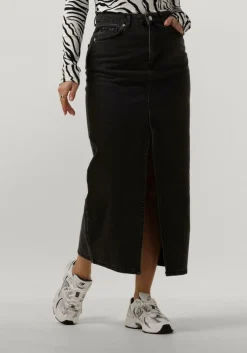 grijze notre-v midirok denim maxi skirt