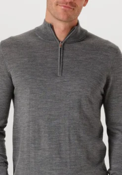 grijze profuomo trui pullover half zip merino