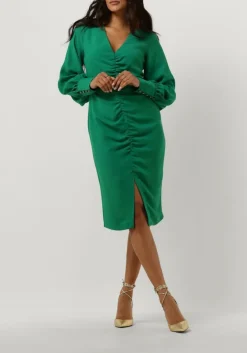 groene access mini jurk ruched dress with v neckline