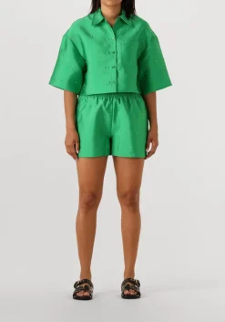 groene alix the label korte broek ladies woven embellished satin shorts