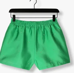 groene alix the label korte broek ladies woven embellished satin shorts