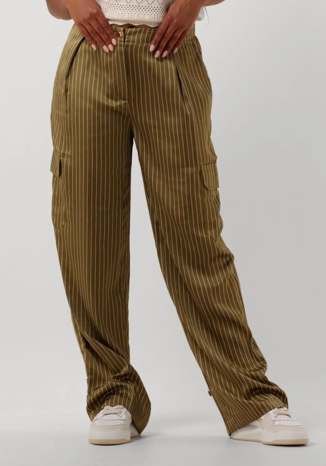 groene dante6 lange broeken zijden krijtstreepbroek