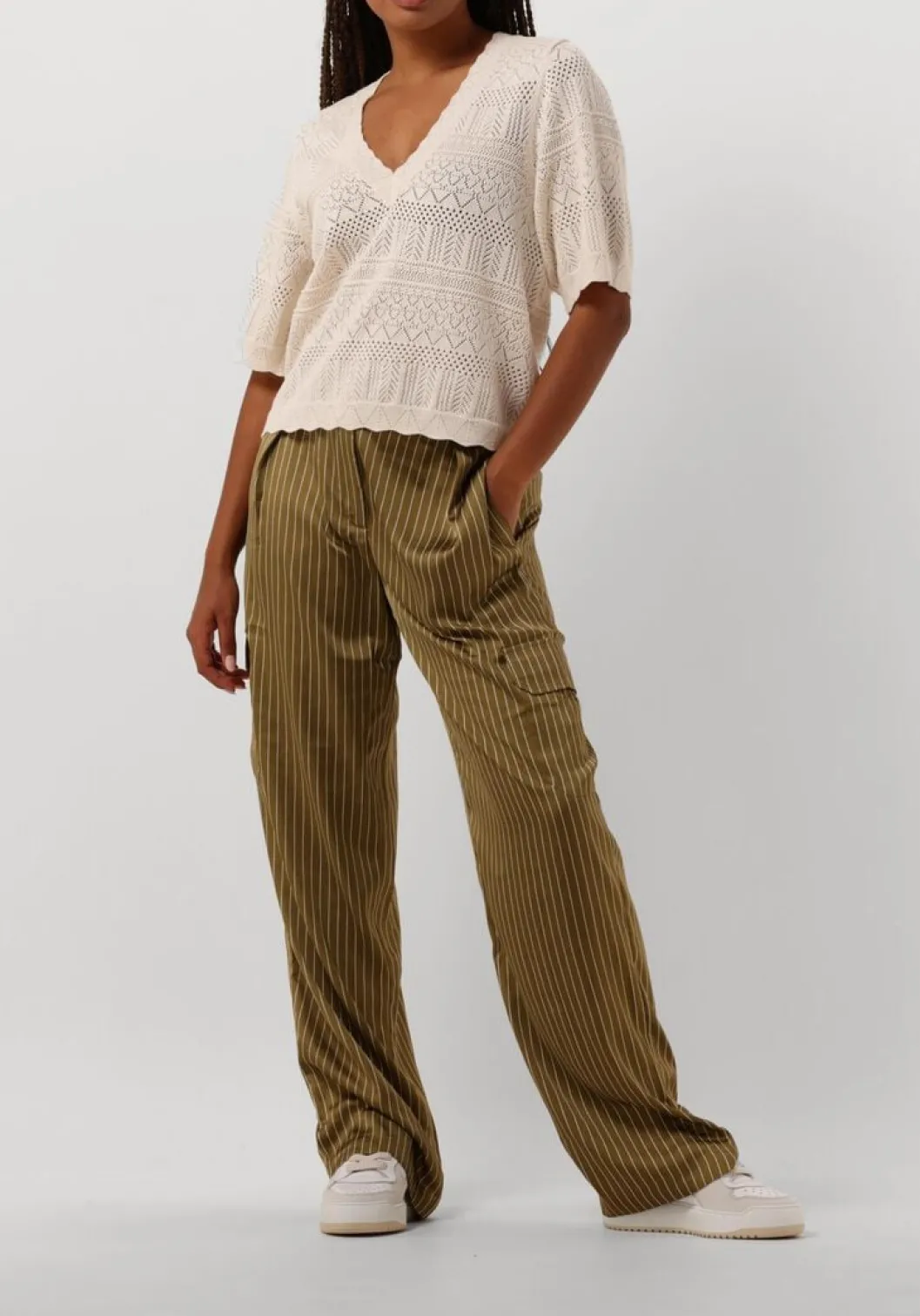 groene dante6 lange broeken zijden krijtstreepbroek