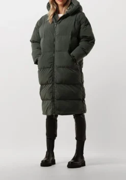 khaki blonde08 gewatteerde jas lang doorgestikte jas