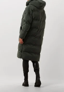 khaki blonde08 gewatteerde jas lang doorgestikte jas