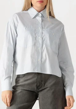 lichtblauwe closed blouses cropped front oversized