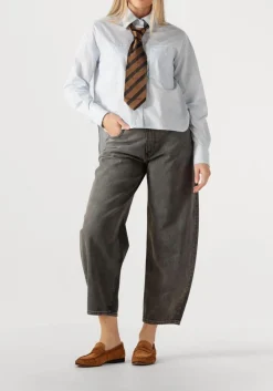 lichtblauwe closed blouses cropped front oversized