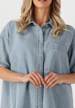 lichtblauwe closed mini jurk shirtdress