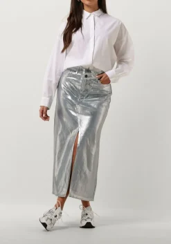 lichtblauwe co'couture maxirok foil denim skirt