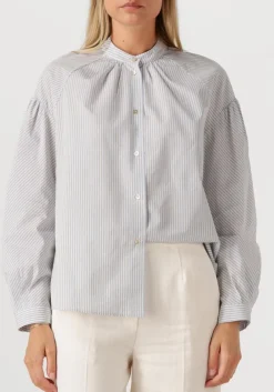 lichtblauwe forte forte blouses froisse' cotton stripe bohemian shirt