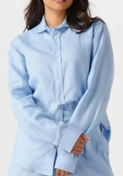 lichtblauwe resort finest blouses shirt 100% linen