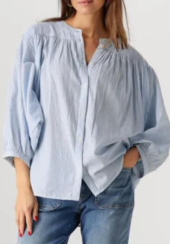 lichtblauwe summum blouses oversized blouse micro stripe