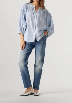 lichtblauwe summum blouses oversized blouse micro stripe