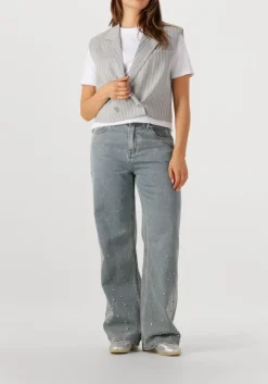 lichtgrijze alix the label gilet ladies woven pinstripe waistcoat