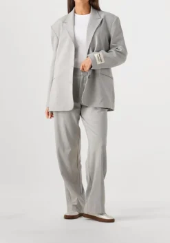 lichtgrijze alix the label pantalon ladies woven foil stripe pants