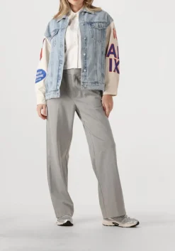 lichtgrijze alix the label pantalon ladies woven foil stripe pants