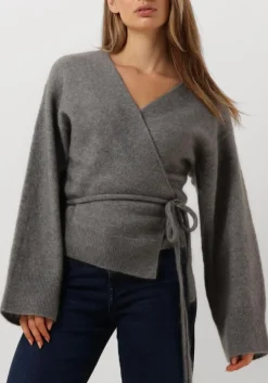 lichtgrijze second female vest brook knit wrap cardigan