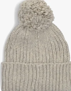lichtgrijze ugg muts chunky rib beanie knit pom set