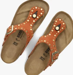 oranje birkenstock teenslippers gizeh rivet border