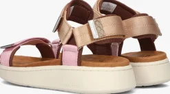 roze woden platte sandalen line