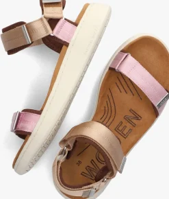 roze woden platte sandalen line