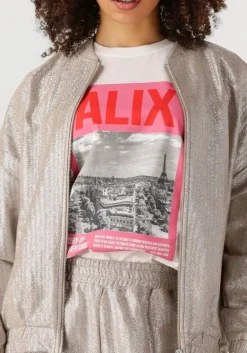 zilveren alix the label jack ladies woven foil jacket