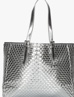 zilveren núnoo schoudertas maxi shopper braided recycled cool