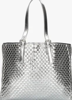 zilveren núnoo schoudertas maxi shopper braided recycled cool