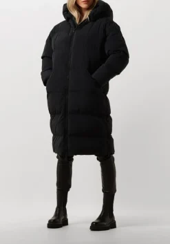 zwarte blonde08 gewatteerde jas lang doorgestikte jas