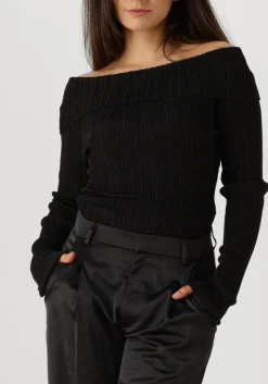 zwarte gestuz tops & t-shirts silvigz rib ls off shoulder