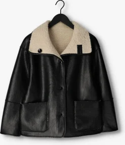 zwarte knit-ted leren jas cozy