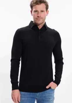 zwarte leurink knit polo polo hidden button down